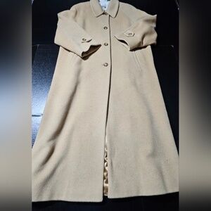 Larry Levine Camel Hair Tan Overcoat Womens Size 14 Tan Trench Coat  46" Long